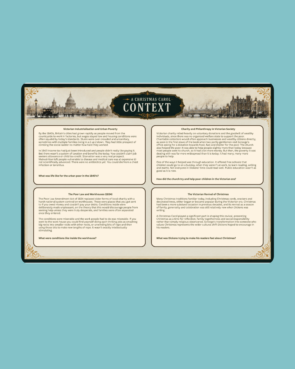 A Christmas Carol Context Sheets.