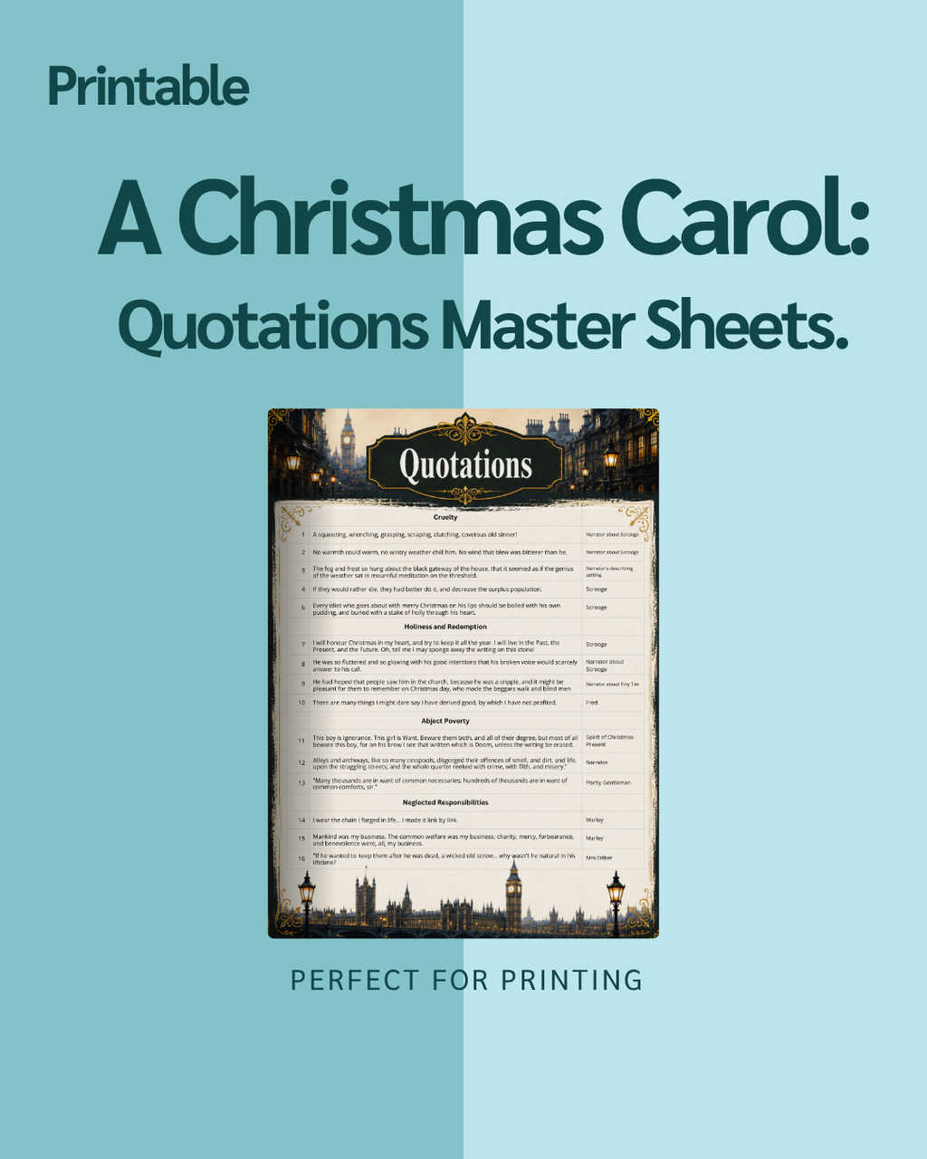 A Christmas Carol Quotations Master Sheets