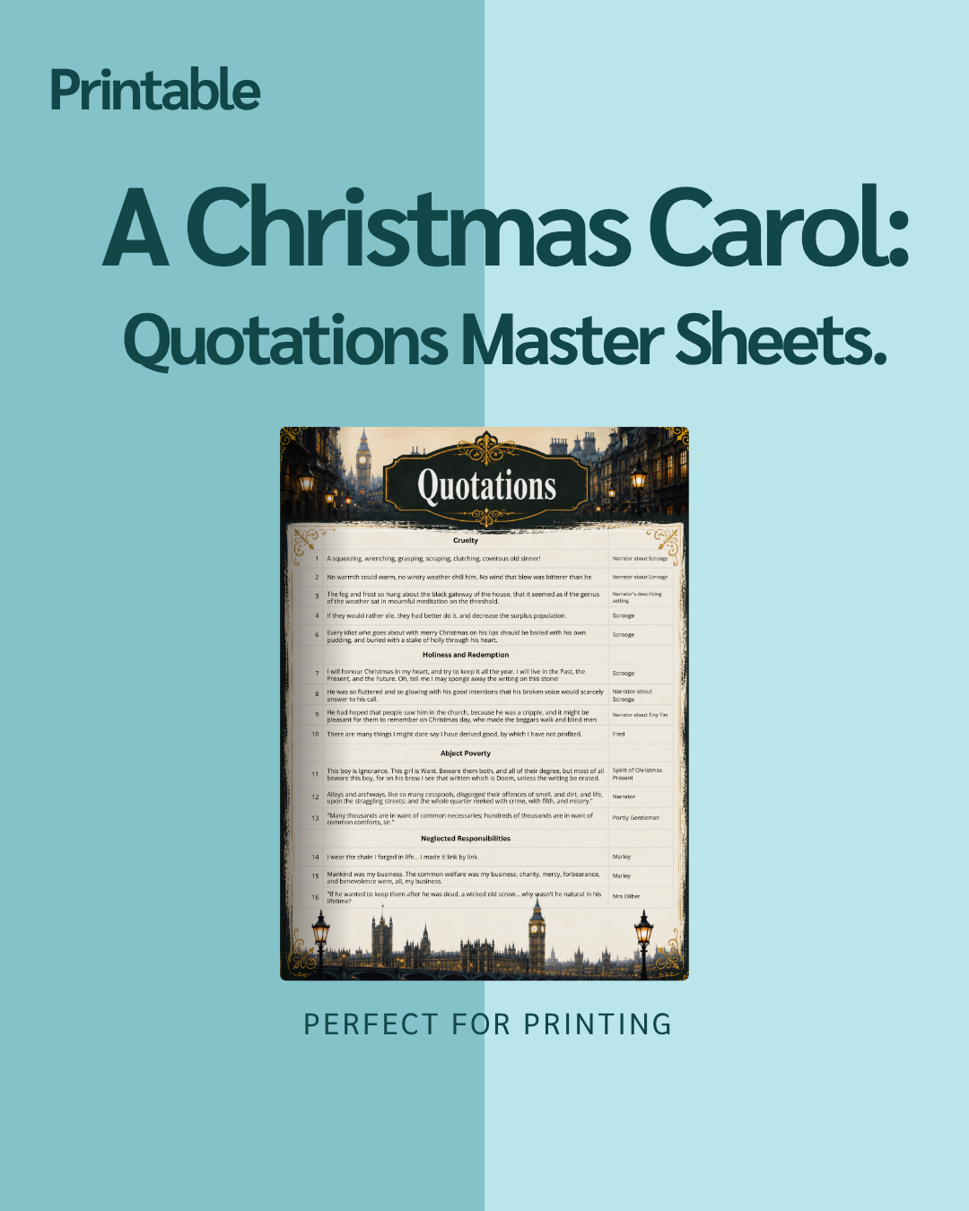 A Christmas Carol Quotations Master Sheets