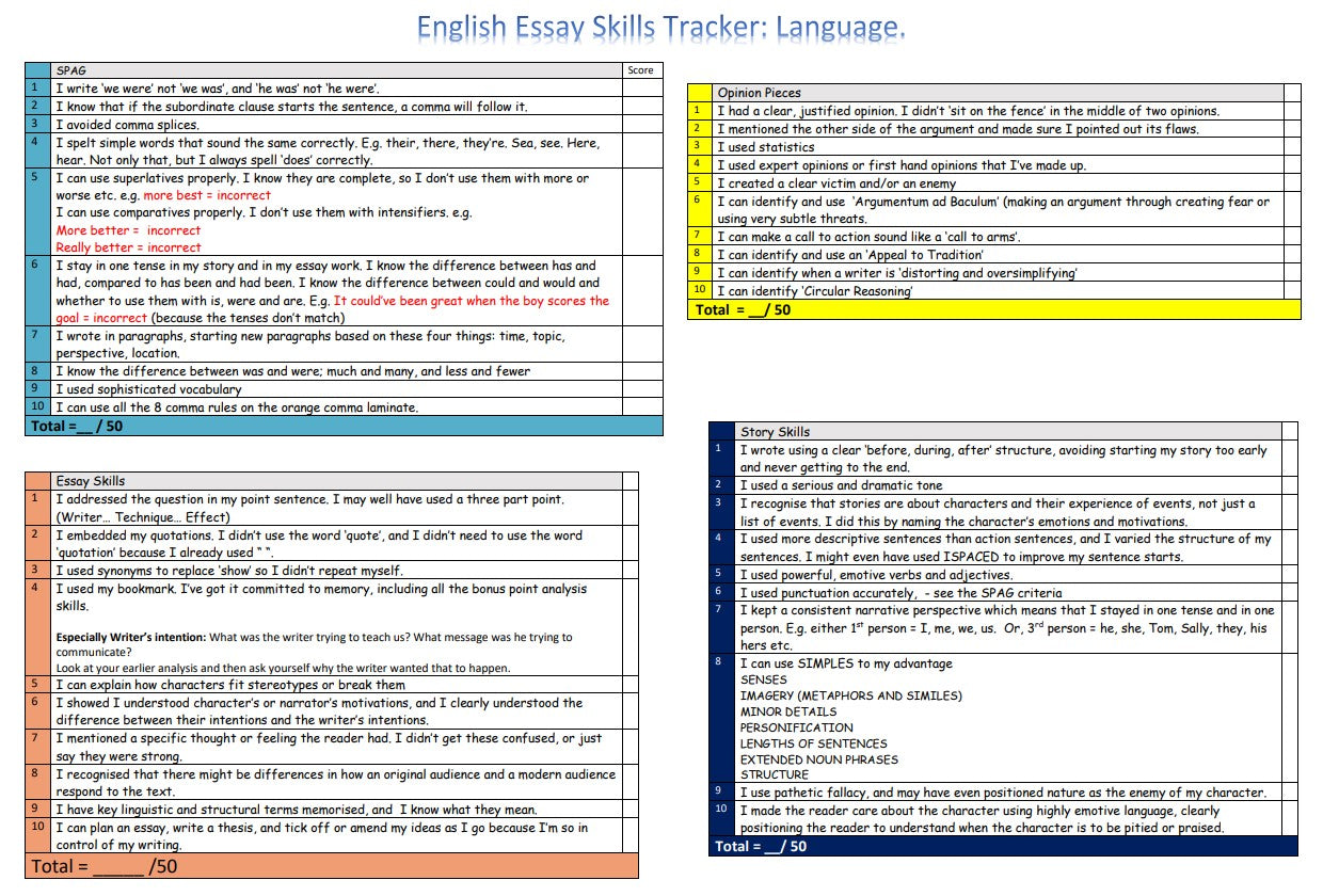 Skill Audit for year 11 pupils