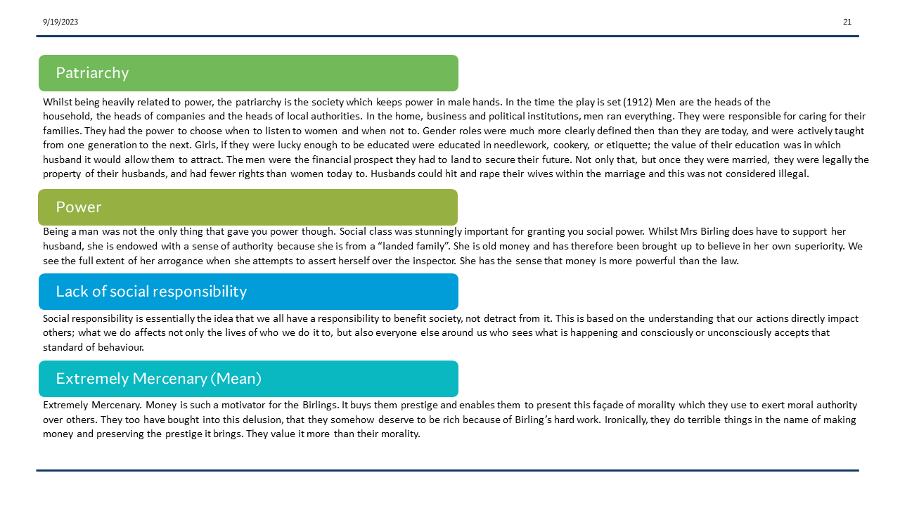 An Inspector Calls Themes Sheet.