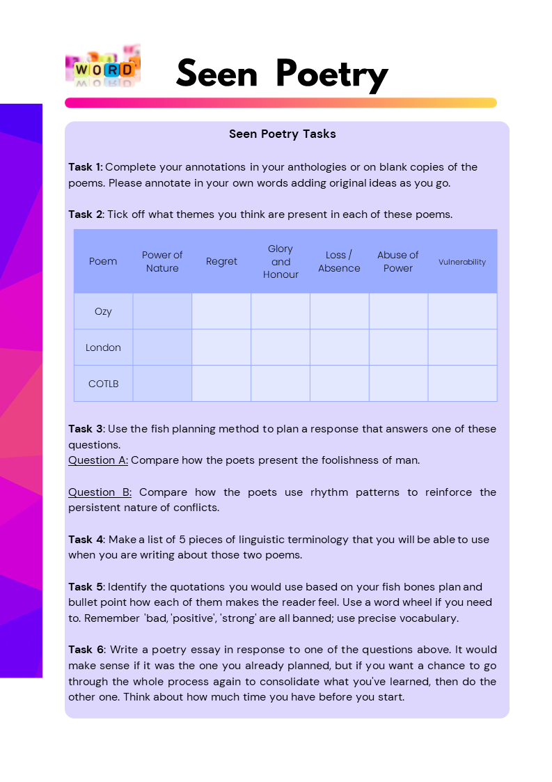 English Lit, Exam Improvement Time Booklet. Fully Editable